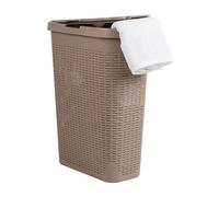 Mind Reader Basket Collection - Cesto delgado para ropa sucia, capacidad de 40 litros, asas recortadas, tapa con bisagras adjunta, ventilado, color marrón