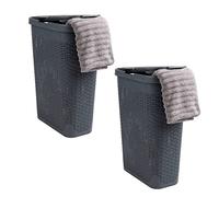 Mind Reader Basket Collection - Cesto para ropa sucia delgado, capacidad de 40 litros, asas recortadas, tapa con bisagras adjunta, ventilado, juego de 2, gris