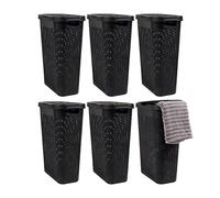 Mind Reader Basket Collection - Juego de 6 cestas delgadas para la ropa sucia, capacidad de 40 litros, asas recortadas, tapa con bisagras adjunta, ventilada, color negro