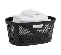 Mind Reader Cesta de lavandería de 40 L, cesta de ropa, diseño de mimbre premium, plástico, 58 cm de largo x 36 cm de ancho x 26 cm de alto, color negro