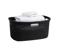 Mind Reader Cesta de lavandería de 40 L, diseño de mimbre, plástico, 58 cm de largo x 36 cm de ancho x 28 cm de alto, color negro