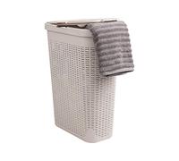 Mind Reader Cesta de lavandería delgada de 40 litros, cesta de lavandería con asas recortadas, contenedor de lavado, almacenamiento de ropa sucia, baño, dormitorio, armario, marfil