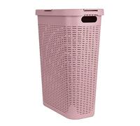 Mind Reader Cesto delgado para la ropa sucia de 40 L, con tapa, diseño de mimbre, plástico, 45.7 cm de largo x 26.4 cm de ancho x 59.9 cm de alto, color rosa