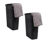 Mind Reader Cesto delgado para la ropa sucia de 40 L, con tapa, diseño de mimbre, plástico, 45.7 cm de largo x 26.4 cm de ancho x 59.9 cm de alto, juego de 2, color negro