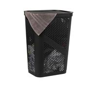 Mind Reader Cesto estrecho de plástico con tapa para ropa sucia, 60 L, ventilado, 44 x 34 x 60 cm (largo x ancho x alto), Negro