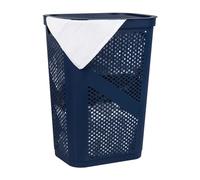 Mind Reader Cesto estrecho de plástico con tapa para ropa sucia, 60 L, ventilado, 44 x 34 x 60 cm (largo x ancho x alto), Azul marino