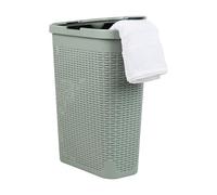 Mind Reader Cesto para ropa estrecho, 40 l, con tapa, diseño de mimbre, plástico, 45,7 x 26,4 x 59,7cm (largo x ancho x alto), menta