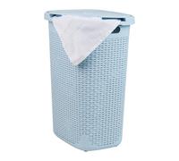 Mind Reader Cesto para ropa sucia estrecho, 60 L, con tapa, diseño de mimbre, plástico, 44,9 x 34,9 x 61,3 cm (largo x ancho x alto), color azul bebé