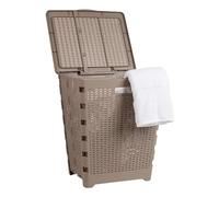 Mind Reader Cesto plegable para la ropa sucia de 61 L, con tapa, diseño de mimbre, plástico, 45.7 cm de largo x 36.9 cm de ancho x 54.9 cm de alto, color marrón