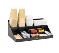 Mind Reader COMORG-BLK - Organizador de encimera de 11 compartimentos, 2 niveles para tazas de café y condimentos, 17.8 pulgadas de largo x 9.5 pulgadas de ancho x 6.6 pulgadas de alto, plástico,