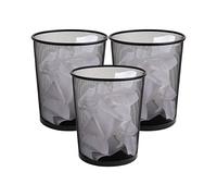 Mind Reader - Cubo de basura de malla metálica, forma redonda, juego de 3 papeleras para oficina, parte superior (abertura) de 29 x 29 cm y 35 cm de alto, color negro