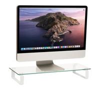Mind Reader, Elevador de monitor de escritorio para computadora, laptop, escritorio, iMac, Dell, HP, transparente, soporte de vidrio pequeño, 22 pulgadas de ancho x 8 pulgadas de largo x 3 pulgadas de
