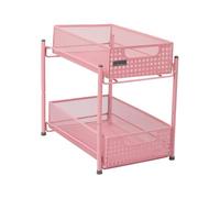 Mind Reader HCABASK2T-PNK - Organizador de cestas de almacenamiento de malla, para el hogar, oficina, cocina, baño, acero, color rosa, 2 niveles resistentes
