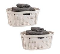 Mind Reader Juego de 2 cestas de lavandería de 40 L, con tapa, ventiladas, de plástico, 58 cm de largo x 36 cm de ancho x 26 cm de alto, color marfil