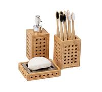Mind Reader Lattice Collection, jabonera, dispensador de jabón líquido y Soporte para Cepillo de Dientes, baño, rayón de bambú, marrón