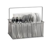 Mind Reader Network Collection, organizador de utensilios o suministros de 4 compartimentos con asa, organizador de encimera o escritorio, malla metálica, 10 pulgadas de largo x 7 pulgadas de ancho x