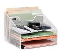 Mind Reader Organizador de escritorio, soporte vertical de archivos, bandejas de papel, oficina, malla de metal, 12,5 x 11,5 x 9,5 pulgadas, color blanco