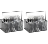 Mind Reader, Soporte de malla metálica para utensilios de cocina, organizador de cubiertos, 25,5 cm de largo x 18 cm de ancho x 12 cm de alto, Gris (Paquete de 2)