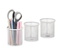 Mind Reader Soporte para bolígrafos y accesorios, organizador de escritorio, oficina, malla metálica, 3.5 pulgadas de largo x 3.5 pulgadas de ancho x 3.75 pulgadas de alto, juego de 3, color blanco