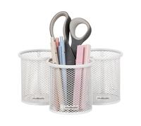 Mind Reader Soporte para bolígrafos y accesorios, organizador de escritorio, oficina, malla metálica, 3.5 pulgadas de largo x 3.5 pulgadas de ancho x 3.75 pulgadas de alto, juego de 3, color blanco