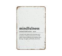 Mindfulness Definition Decoración inspiradora Mindfulness Póster Terapeuta Arte de Pared Inspirador Salud Mental Póster Meditación Novedad Retro Metal Cartel de Estaño 8 x 12 pulgadas