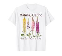 Mindfulness Design Calma Cariño Un Aliento A La Vez Camiseta gráfica económica, Hombre, Blanco, S
