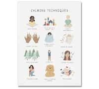 Mindfulness Feelings Chart for Kids, Boho Mental Health Awareness Poster, Calm Corner Wall Art for Classroom Counseling Office(Framed,12x18inch(30x45cm))