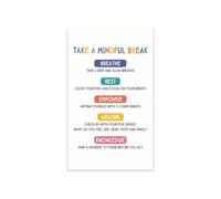 Mindfulness Poster Take A Mindful Break Breathing Exercises for Therapist Office Counselor Classroom Decor Calm Down Corner SEL Self Care Stress Relief Wall Art(Framed,08x12inch(20x30cm))
