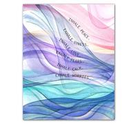 Mindfulness Wall-Art “Breathe in Peaceful Waves” - Soothing Watercolor Trippy Poster for Mental Health, Calming Decor for Office, Home, Room, Yoga Studio(Framed,12x18inch(30x45cm))