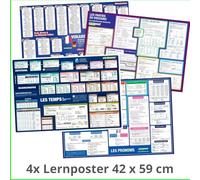 mindmemo Lernposter 4er Set - Französische Zeiten + Wortarten + Pronomen + Grundwortschatz | Grammatik lernen Grundwissen Lernhilfe: Französisch ... DIN A2 42x59 cm PremiumEdition in Schutzröhre