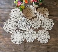 MINDPLUS 10 Piezas Tapetes de Encaje de Algodón Mantel Redondo de Encaje de Ganchillo Posavasos de Encaje Hechos a Mano Tapetes de Ganchillo Vintage para Cocina Fiesta Boda Vajilla 14 a 18cm (Beige)