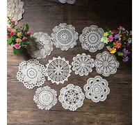 MINDPLUS 10 Piezas Tapetes de Encaje de Algodón Mantel Redondo de Encaje de Ganchillo Posavasos de Encaje Hechos a Mano Tapetes de Ganchillo Vintage para Cocina Fiesta Boda Vajilla 14 a 18cm (Blanco)
