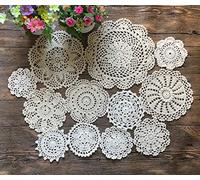 MINDPLUS 12 Piezas Tapetes de Encaje de Algodón Mantel Redondo de Ganchillo Posavasos de Encaje Hechos a Mano Tapetes de Ganchillo Vintage para Cocina Fiesta Boda Vajilla 10 a 25cm (Beige)