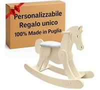MINDWOOD Caballo balancín de madera personalizado - para niños de 1 a 3 años, caballito balancín de madera maciza, ideal para el aprendizaje, artesanal, fabricado en Italia (marfil)