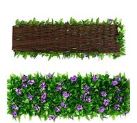 Mineatig Seto Artificial Ocultacion Jardin,Valla Extensible con Hojas,Pantalla De Privacidad De Valla Extensible para Balcón,Patio al Aire Libre,Patio Trasero,con Flores Moradas,30x180cm