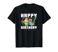 Minecraft Alex & Steve Happy Birthday Camiseta, Hombre, Negro, 4XL