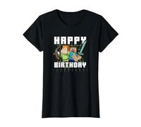 Minecraft Alex & Steve Happy Birthday Camiseta, Mujer, Negro, M