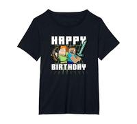 Minecraft Alex & Steve Happy Birthday Camiseta, Mujer Tallas Grandes, Negro, 3XL Grande