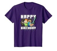 Minecraft Alex & Steve Happy Birthday Camiseta, Niños, Morado, 3 años