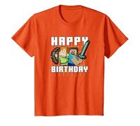 Minecraft Alex & Steve Happy Birthday Camiseta, Niños, Naranja, 8 años