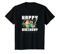 Minecraft Alex & Steve Happy Birthday Camiseta, Niños, Negro, 6 años