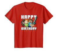 Minecraft Alex & Steve Happy Birthday Camiseta, Niños, Rojo, 6 años