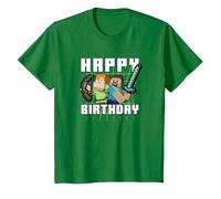Minecraft Alex & Steve Happy Birthday Camiseta, Niños, Verde Kelly, 10 años