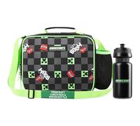 Minecraft Bolsa Termica Porta Alimentos para Niños o Creeper Bolsa Almuerzo Infantil con Botella de Agua para Escuela Viajes Regalo Gamer (Negro/Verde)