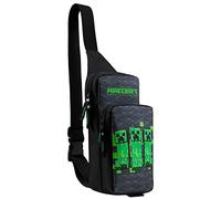 Minecraft Bolso Bandolera Niño con Correa Ajustable Riñonera Adolescente Chico para Viaje Teléfono Dinero (Negro/Verde)