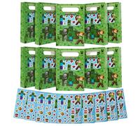 Minecraft Bolsos de Fiesta Niños con Hoja de Pegatinas, Pack de 10 Unidades - Bolsas Regalo, Bolsas de Cumpleaños Infantiles