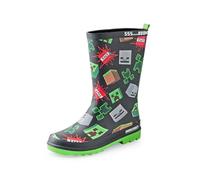 Minecraft Botas de agua para niños | Botas de agua para niños con cara de personaje de enredadera y esqueleto e estampado gráfico de bloques TNT en Negro
