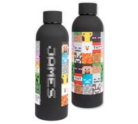 Minecraft - Botella de agua personalizada para niños - Acero inoxidable - A prueba de fugas - Sin BPA - 700 ml - Negro