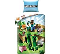 Minecraft Cactus Run Funda Nórdica Cama 90 140x200 + Funda Almohada 70x90 | Ropa de cama reversible | Algodón natural transpirable | Licencia Minecraft | Niños | Regalo | Lavable a máquina