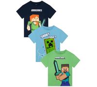 Minecraft Camisetas para Niño, Pack De 3 Camisetas Gaming para Niños, Lote De Camiseta Infantiles, Multicolor 11-12 Años